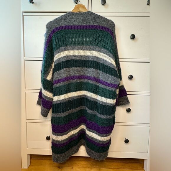 Per Se Merino Wool women’s luxury open front long cardigan size M-L green purple - Picture 12 of 17